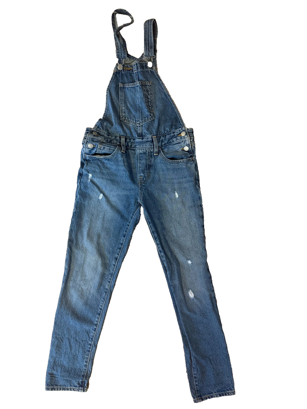 Levi’s Women’s Denim Overalls XS Distressed Skinny Blue Jeans Bib Dungarees